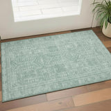 3' X 5' Teal And Aqua Geometric Washable Area Rug With UV Protection