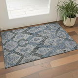 3' X 5' Gray And Blue Ikat Washable Area Rug With UV Protection