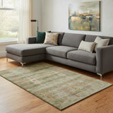 8' X 10' Artichoke Green And Rust Floral Washable Area Rug With UV Protection