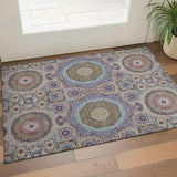 3' X 5' Purple Teal And Red Medallion Washable Area Rug With UV Protection