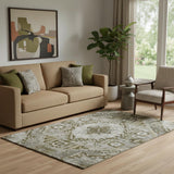 5' X 8' Khaki Ivory And Brown Diamond Washable Area Rug With UV Protection