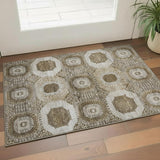 3' X 5' Brown Beige And Taupe Abstract Geometric Washable Area Rug With UV Protection