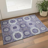3' X 5' Purple And Silver Abstract Geometric Washable Area Rug With UV Protection