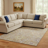8' X 10' Beige Ivory And Gold Oriental Washable Area Rug With UV Protection