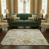 8' Ivory Gold And Blue Floral Washable Round Rug With UV Protection