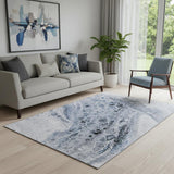 5' X 8' Blue Gray And Silver Abstract Washable Area Rug With UV Protection
