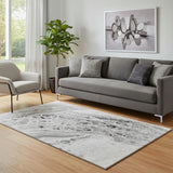 5' X 8' Pewter Gray And Silver Abstract Washable Area Rug With UV Protection