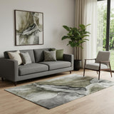 5' X 8' Gray Silver And Taupe Abstract Washable Area Rug With UV Protection