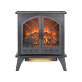 24" Black Carved Geometric Metal Electric Fireplace