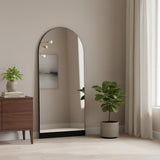 71" Black Wood Arch Wall Mount And Leaning Framed Full Length Mirror