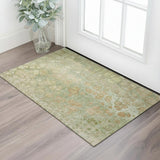 3' X 5' Artichoke Green Gray And Beige Abstract Washable Area Rug With UV Protection