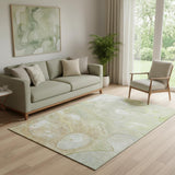 5' X 8' Linen Ivory And Green Abstract Washable Area Rug With UV Protection