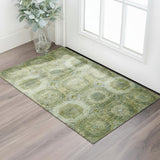 3' X 5' Artichoke Green And Beige Abstract Geometric Washable Area Rug With UV Protection