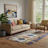 5' X 8' Gold Copper And Ivory Tribal Washable Area Rug With UV Protection