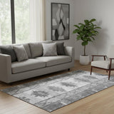 5' X 8' Gray Charcoal And Ivory Tribal Washable Area Rug With UV Protection