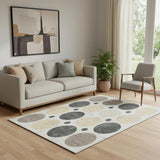 5' X 8' Ivory Charcoal And Beige Geometric Washable Area Rug With UV Protection