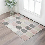 3' X 5' Blush Charcoal And Ivory Geometric Washable Area Rug With UV Protection