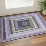 3' X 5' Lavender Ivory And Charcoal Geometric Washable Area Rug With UV Protection