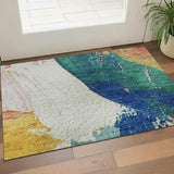 3' X 5' Blush Blue And Emerald Abstract Washable Area Rug With UV Protection