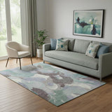 5' X 8' Pale Aqua Brown And Ivory Abstract Washable Area Rug With UV Protection