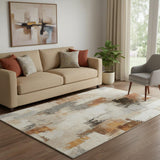 5' X 8' Ivory Rust And Beige Abstract Washable Area Rug With UV Protection