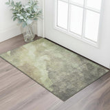 3' X 5' Artichoke Green Taupe And Brown Abstract Washable Area Rug With UV Protection