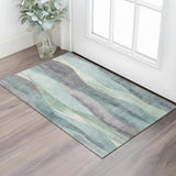 3' X 5' Teal Plum And Ivory Abstract Washable Area Rug With UV Protection