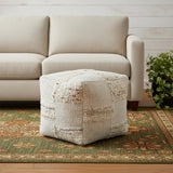 18" Ivory and Off White Cotton Jute and Wool Checkered Cube Pouf Ottoman
