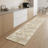 8' Ivory Gold And Brown Abstract Washable Runner Rug