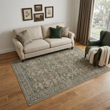5' X 7' Brown Ivory And Green Floral Medallion Washable Area Rug