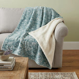 50" X 70" Blue And Ivory Damask Plush Throw Blanket
