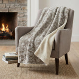 50" X 70" Taupe And Beige Damask Polyester Woven Plush Throw Blanket