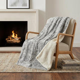 50" X 70" Gray And Ivory Damask Polyester Woven Plush Throw Blanket
