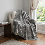 50" X 70" Charcoal And Gray Damask Polyester Woven Plush Throw Blanket