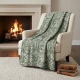 50" X 70" Green And Gray Damask Polyester Woven Plush Throw Blanket