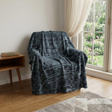 50" X 70" Navy Blue And Gray Damask Polyester Woven Plush Throw Blanket