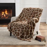 50" X 70" Coffee And Ivory Giraffe Microfiber Plush Throw Blanket