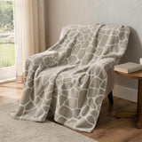 50" X 70" Taupe And Ivory Giraffe Microfiber Plush Throw Blanket
