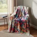 50" X 70" White Blue And Gold Abstract Microfiber Plush Throw Blanket