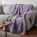 50" X 70" Lavender Blue And Ivory Abstract Microfiber Plush Throw Blanket