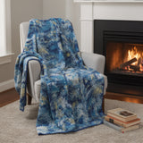 50" X 70" Blue Ivory And Gold Abstract Microfiber Plush Throw Blanket