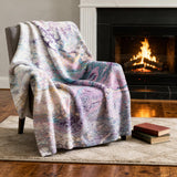 50" X 70" Purple Ivory And Teal Abstract Microfiber Plush Throw Blanket