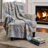 50" X 70" Blue Gold And Silver Abstract Microfiber Plush Throw Blanket