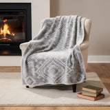 50" X 70" Pewter And Beige Southwestern Microfiber Plush Throw Blanket