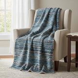 50" X 70" Blue And Charcoal Striped Microfiber Plush Throw Blanket