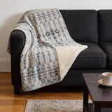 50" X 70" Ivory And Teal Geometric Microfiber Plush Throw Blanket