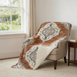 50" X 70" Rust Ivory And Blue Floral Microfiber Plush Throw Blanket