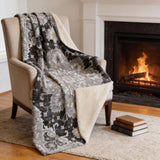 50" X 70" Charcoal Gold And Gray Floral Microfiber Plush Throw Blanket