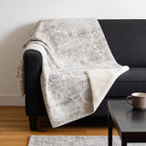 50" X 70" Linen Coffee And Ivory Damask Microfiber Plush Throw Blanket
