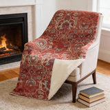 50" X 70" Red Pewter And Beige Damask Microfiber Plush Throw Blanket